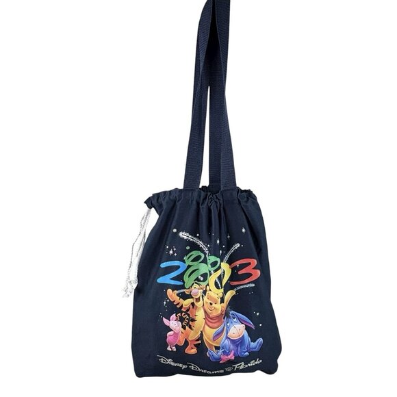 VTG 2003 Rare Disney World Dreams Florida Winnie the Pooh Large Tote Bag Navy - Picture 3 of 10